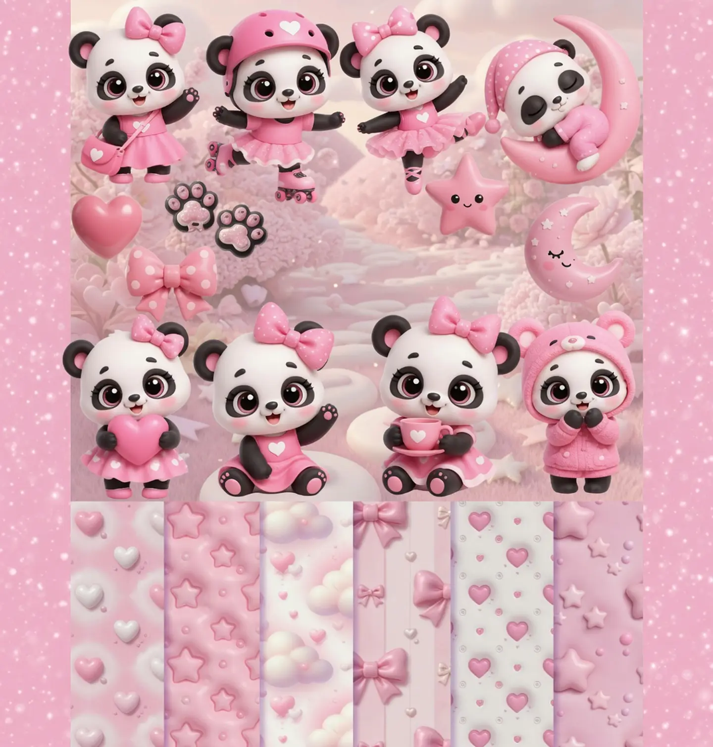 Kit Digital Pandinha Rosa 3D 1