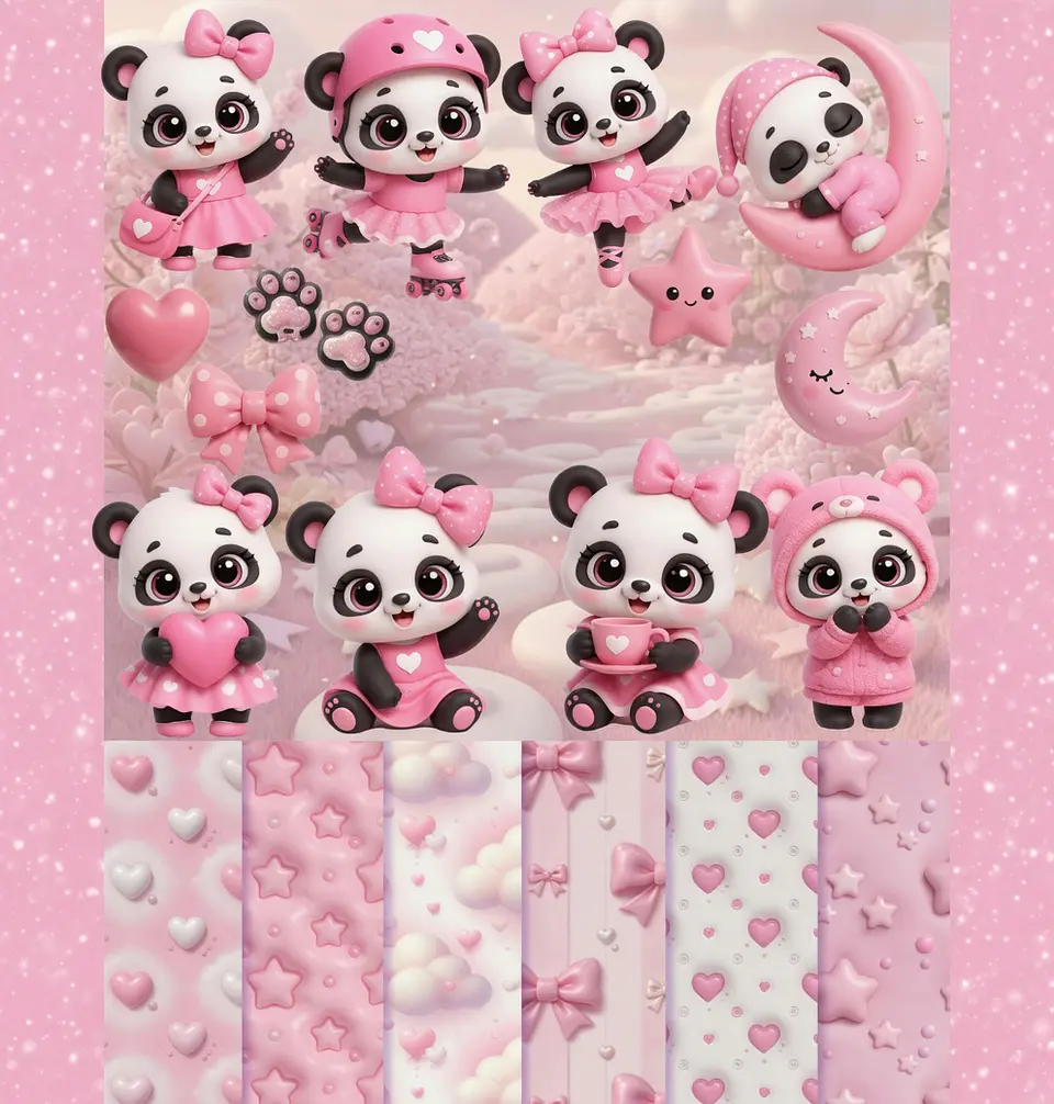 Kit Digital Pandinha Rosa 3D 1