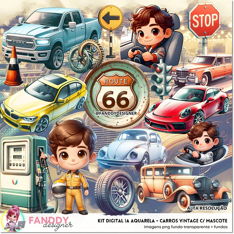 Kit Digital Carros Vintage 66