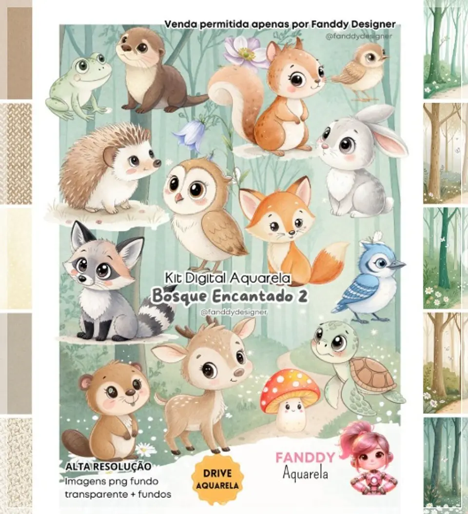 Kit Digital Bosque Encantado Aquarela 54 1