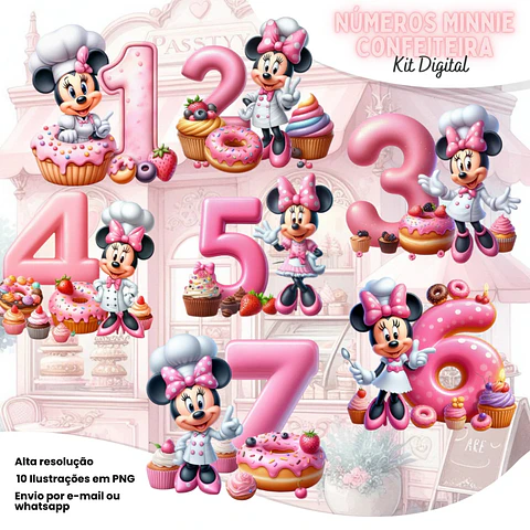 Kit Digital Números Minnie Confeiteira 79
