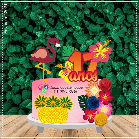 Arquivo de Corte Topo de Bolo Flamingo Tropical 23