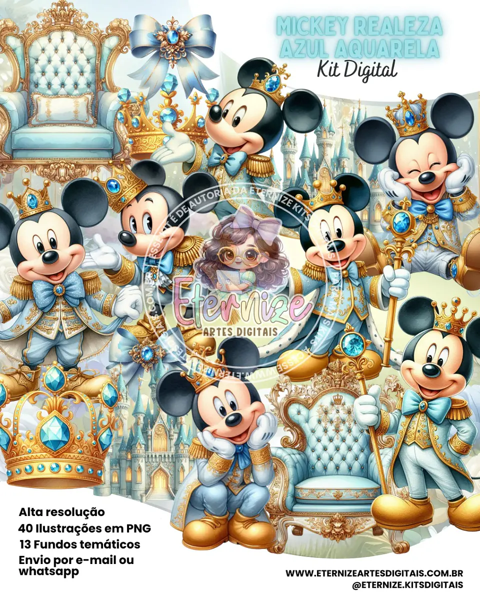 Kit Digital Mickey Realeza Azul Aquarela 67 1