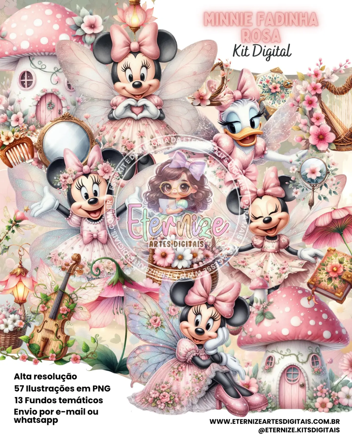 Kit Digital Minnie Fadinha Rosa 73 1
