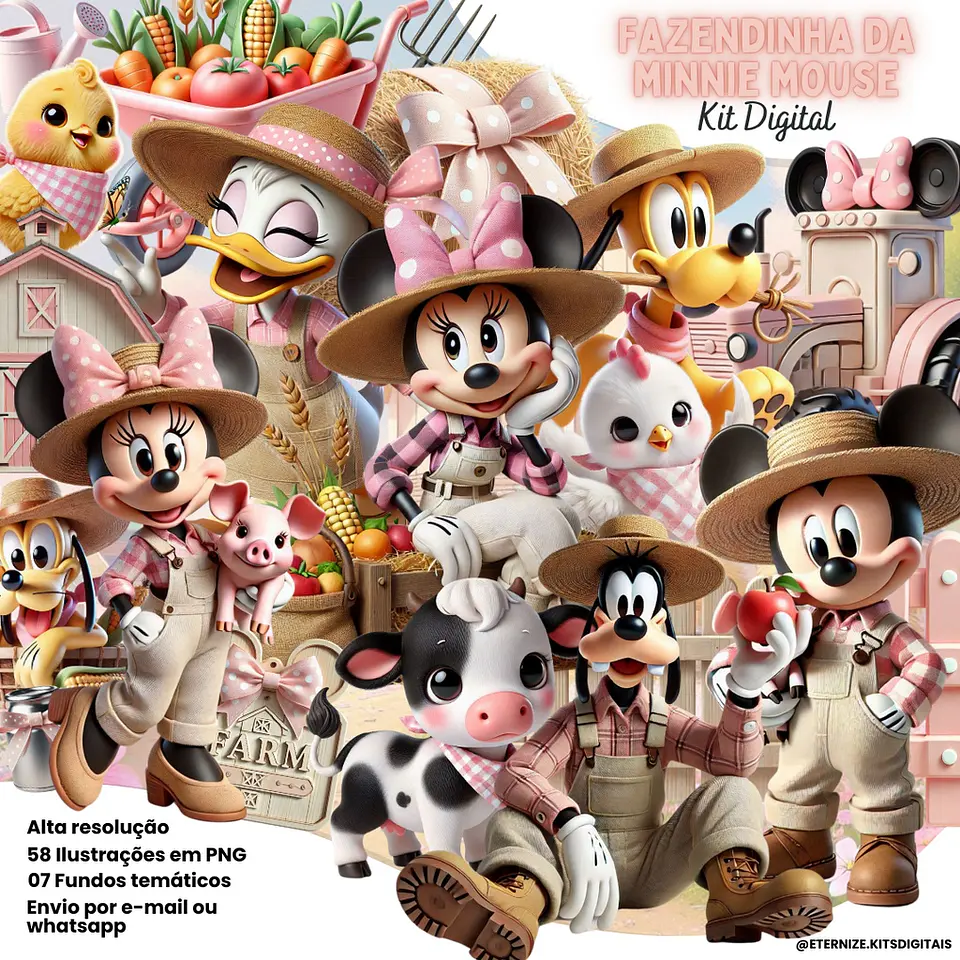 Kit Digital Fazendinha Rosa da Minnie 40 1