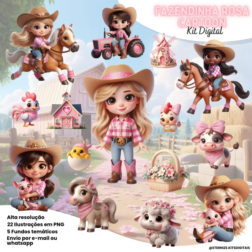 Kit Digital Fazendinha Rosa Cartoon 39 1