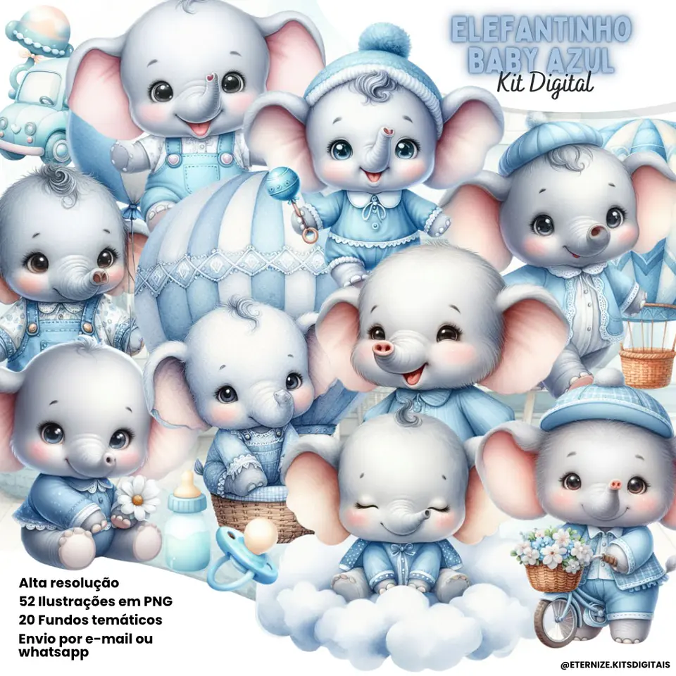 Kit Digital Elefantinho Baby Azul 34 1