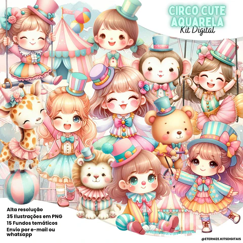 Kit Digital Circo Cute Aquarela Menina 31