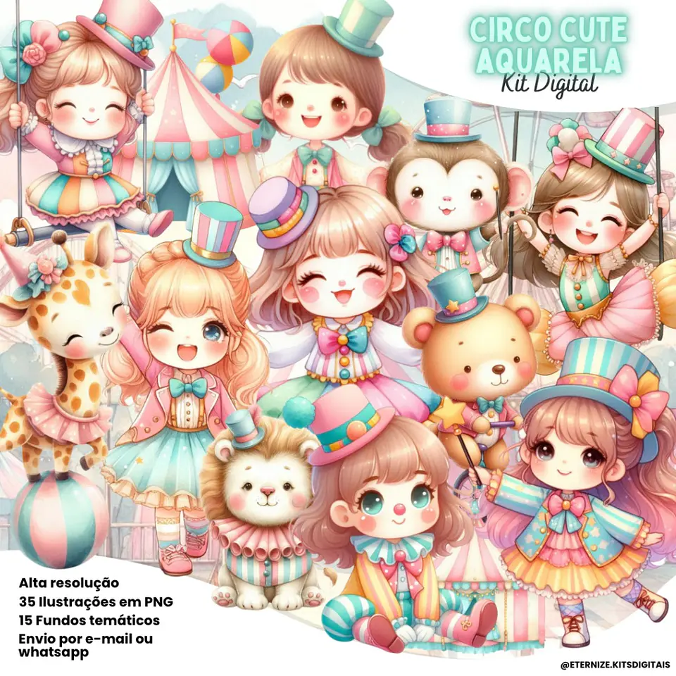 Kit Digital Circo Cute Aquarela Menina 31 1