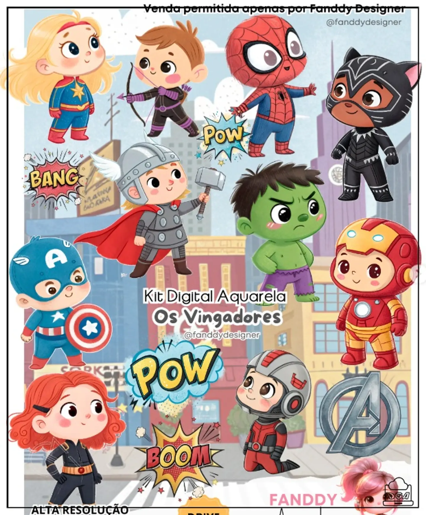 Kit Digital Os Vingadores Aquarela 251 1