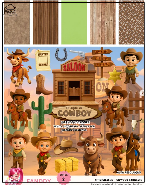 Kit Digital Cowboy Faroeste 3d 97