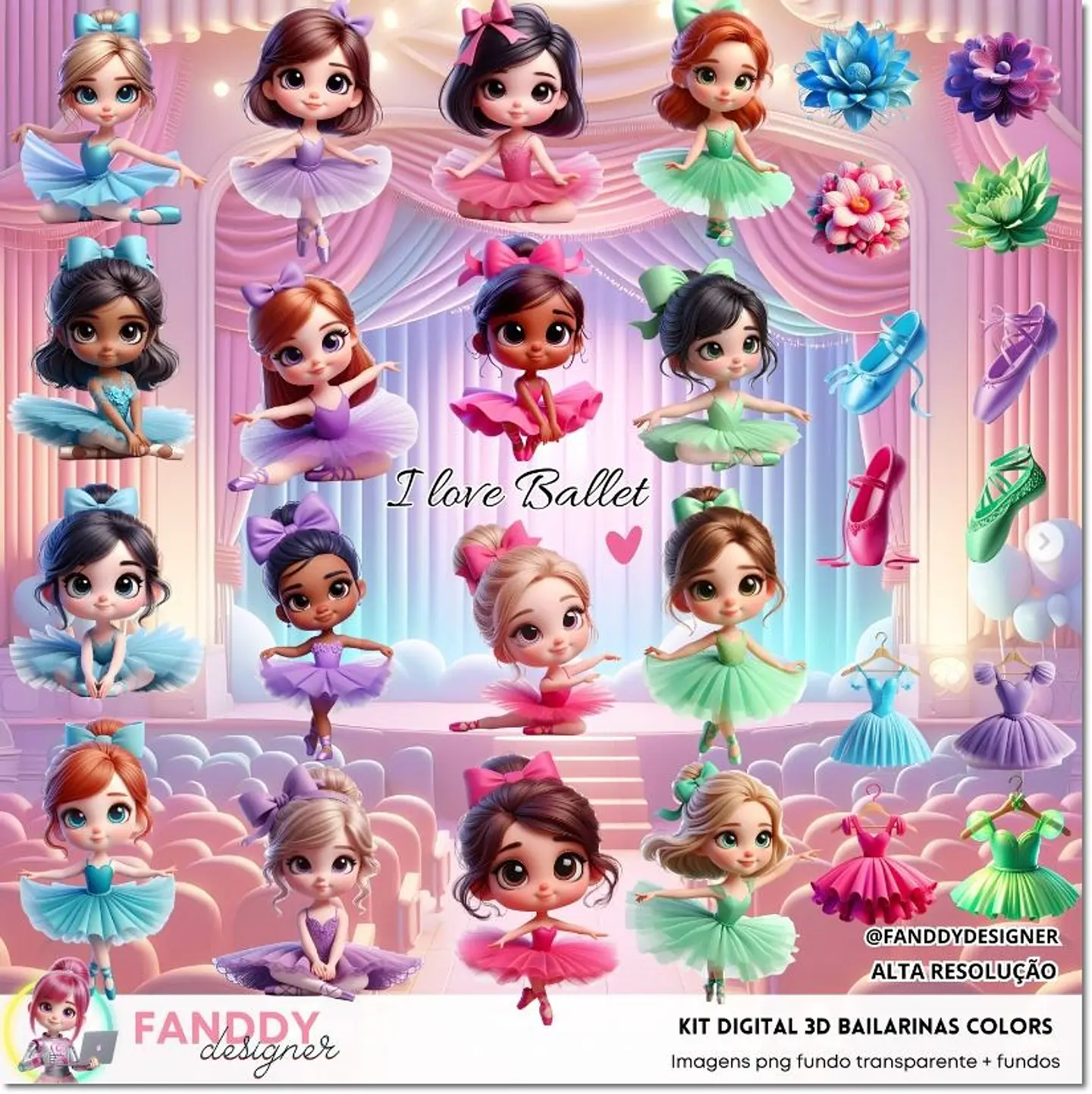 Kit Digital Bailarinas Collor 3d 28 1