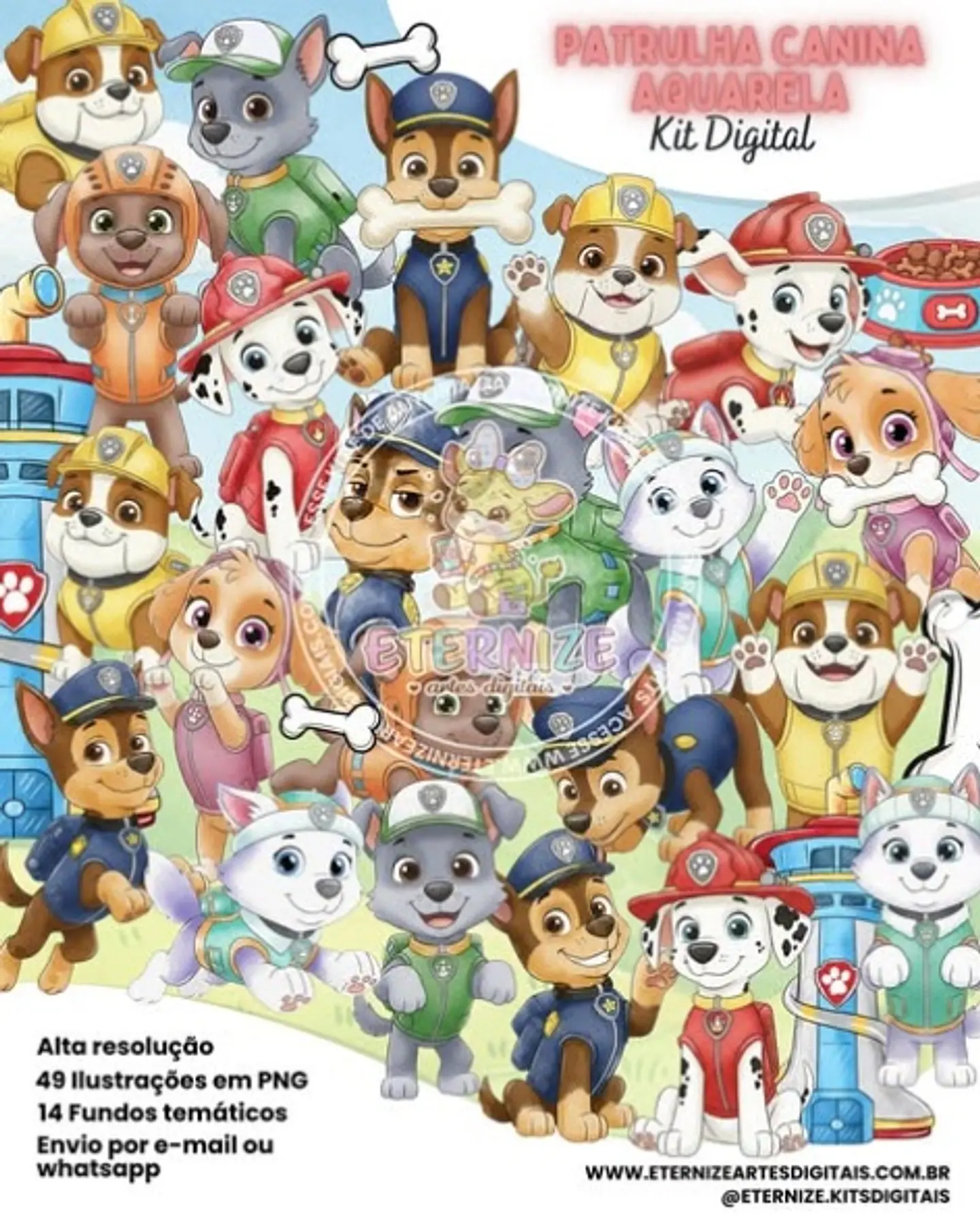 Kit Digital Patrulha Canina Aquarela 10 1