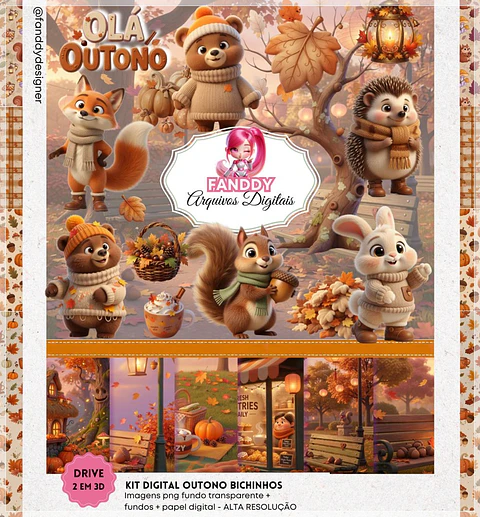 Kit Digital Outono Bichinhos 3d 3d 252