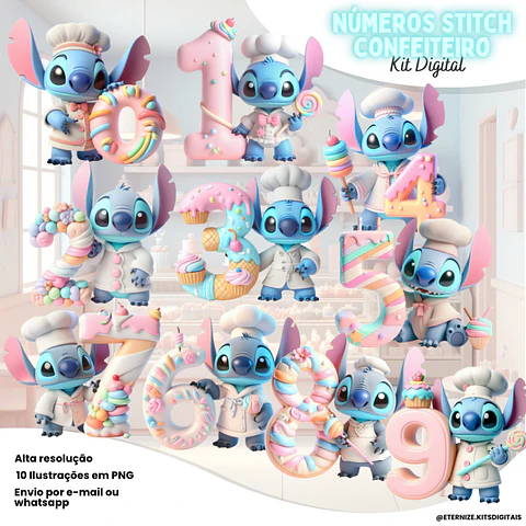 Kit Digital Números Stitch Confeiteiro 80