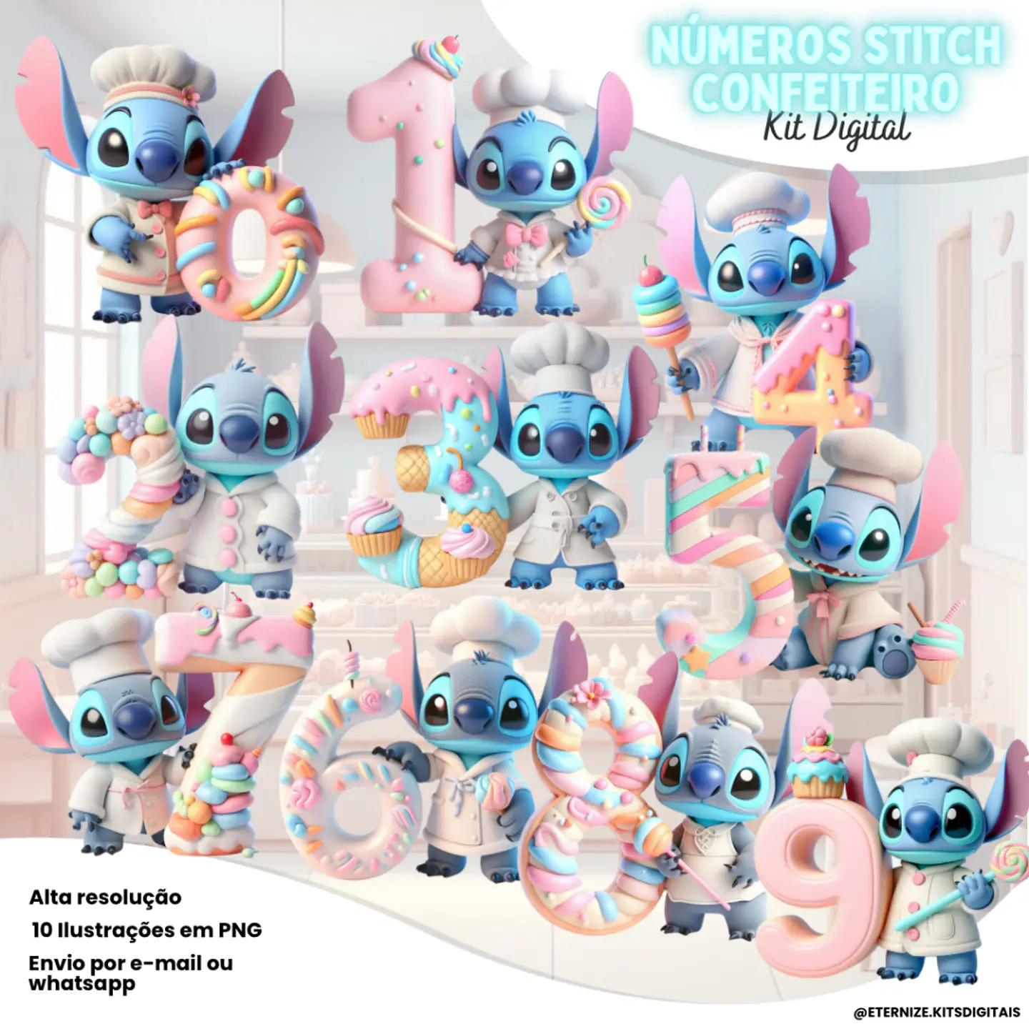 Kit Digital Números Stitch Confeiteiro 80 1