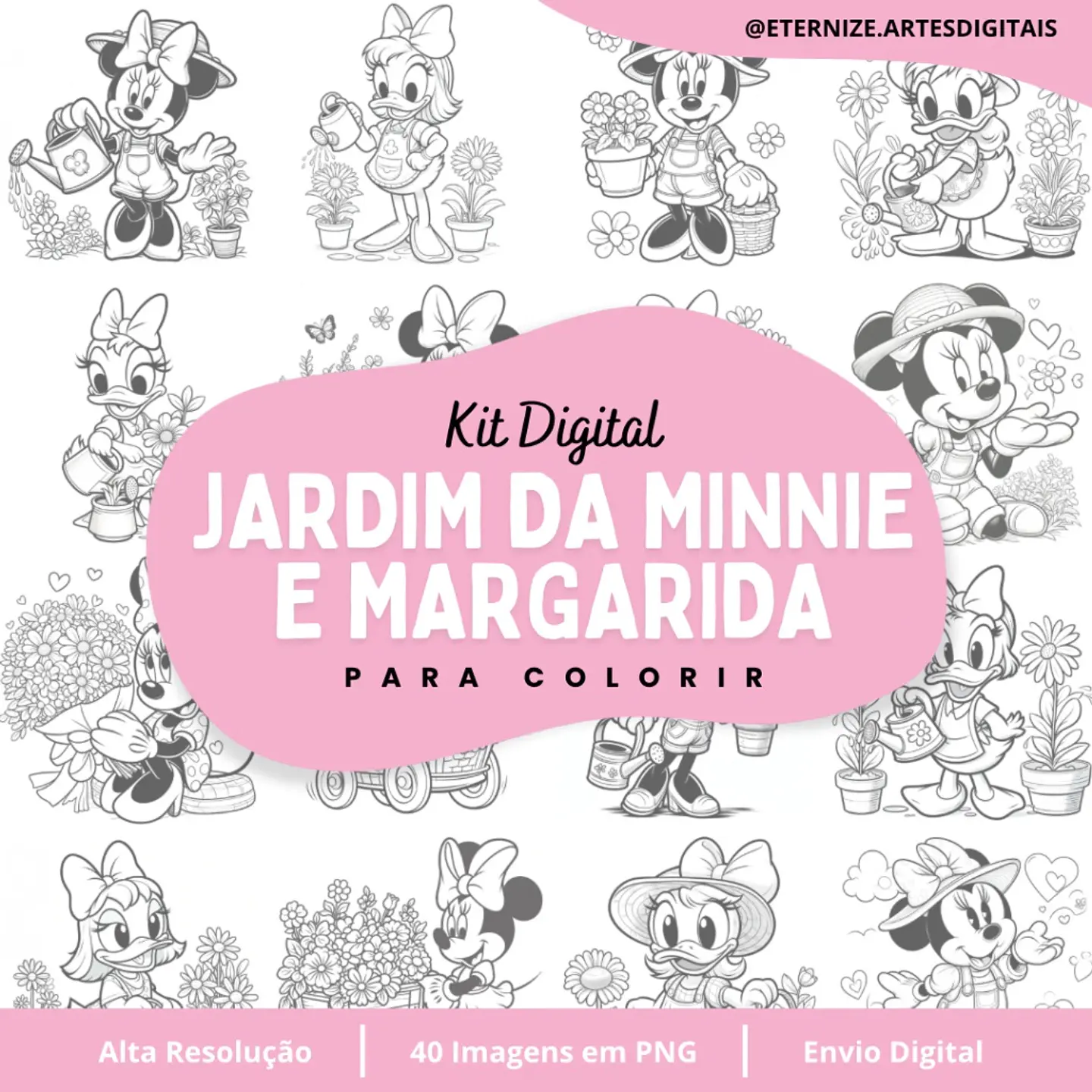 Kit Digital Jardim da Minnie e Margarida (Para Colorir) 52 1