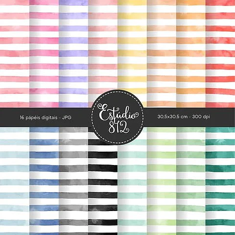 Kit Digital Papéis Listras Aquarela 67