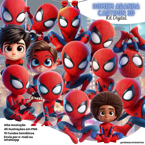 Kit Digital Homem Aranha Cartoon 3d 50
