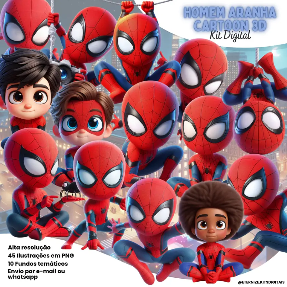 Kit Digital Homem Aranha Cartoon 3d 50 1