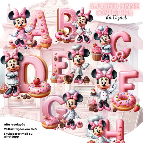 Kit Digital Alfabeto Minnie Confeiteira 14