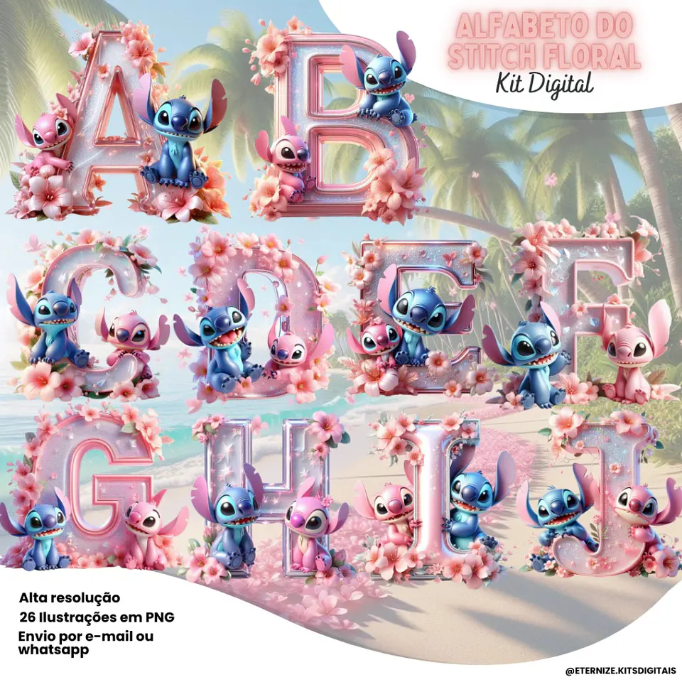 Kit Digital Alfabeto Stitch e Angel Floral 16 1