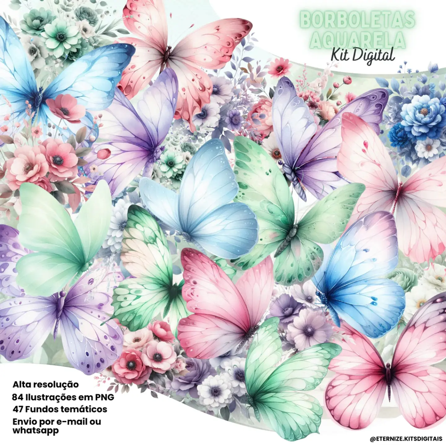Kit Digital Borboletas Aquarela 6 1