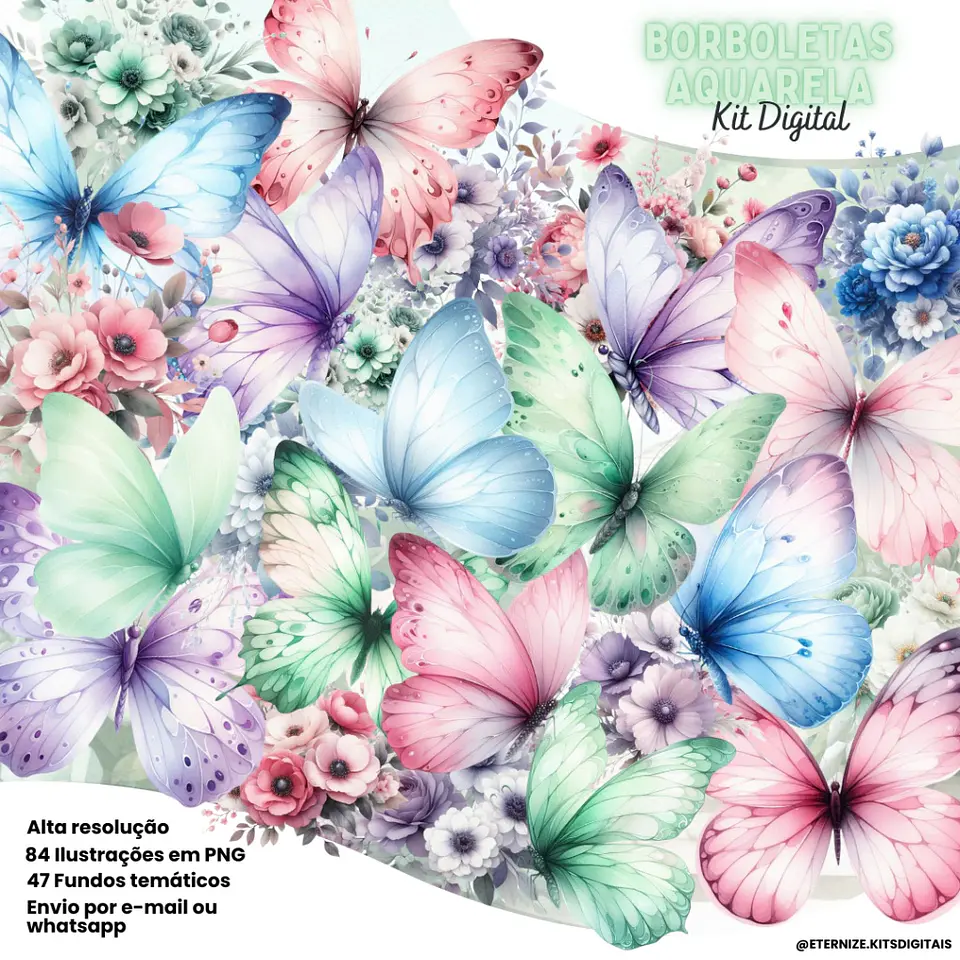 Kit Digital Borboletas Aquarela 6 1