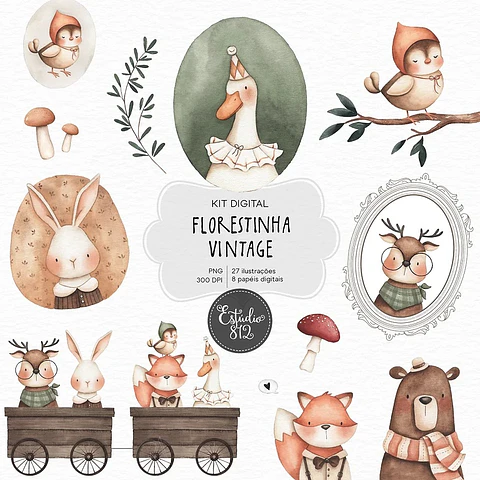 Kit Digital Florestinha Vintage 40