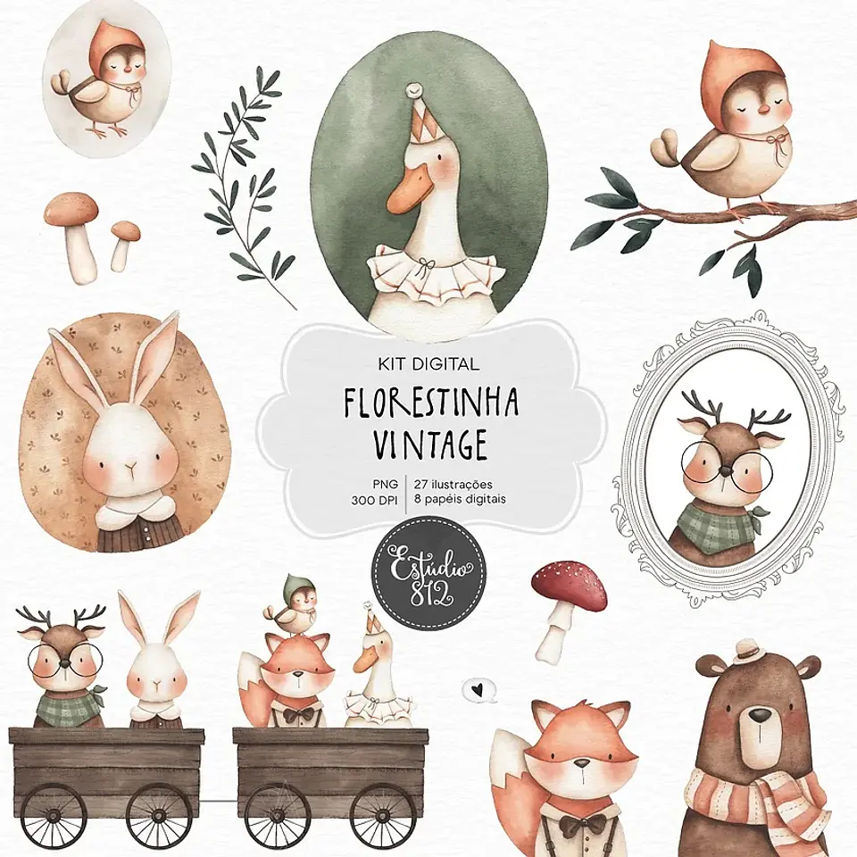 Kit Digital Florestinha Vintage 40 1