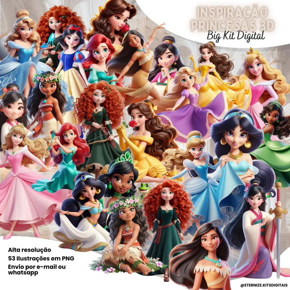 Kit Digital Princesas Disney 3d 89 1