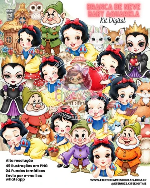 Kit Digital Branca de Neve Aquarela 25