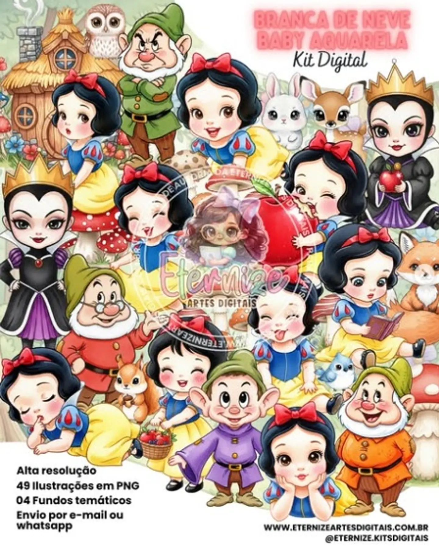 Kit Digital Branca de Neve Aquarela 25 1
