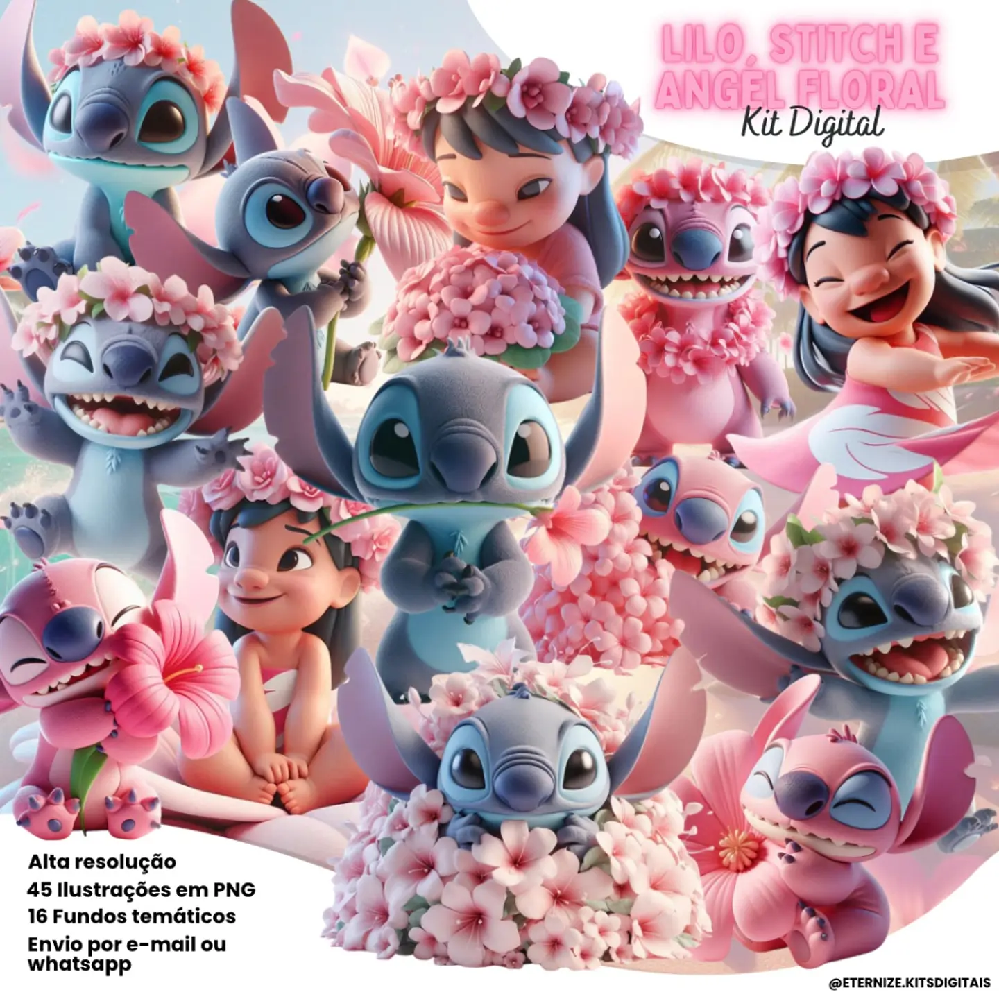 Kit Digital Lilo, Stitch e Angel Floral 2 1