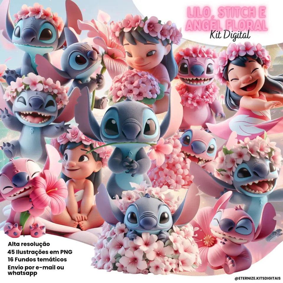Kit Digital Lilo, Stitch e Angel Floral 2 1
