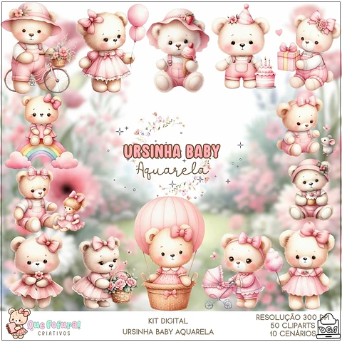Kit Digital Ursinha Baby Aquarela 93