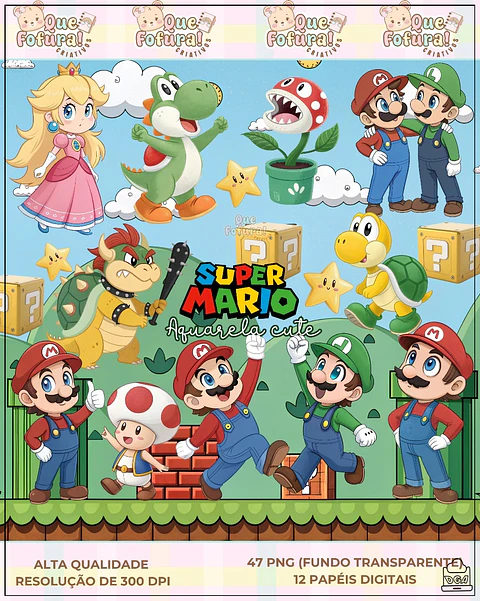 Kit Digital Super Mario Aquarela Cute 85