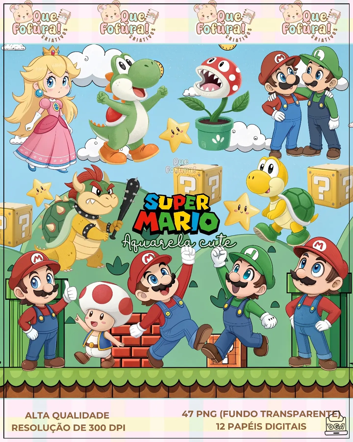 Kit Digital Super Mario Aquarela Cute 85 1