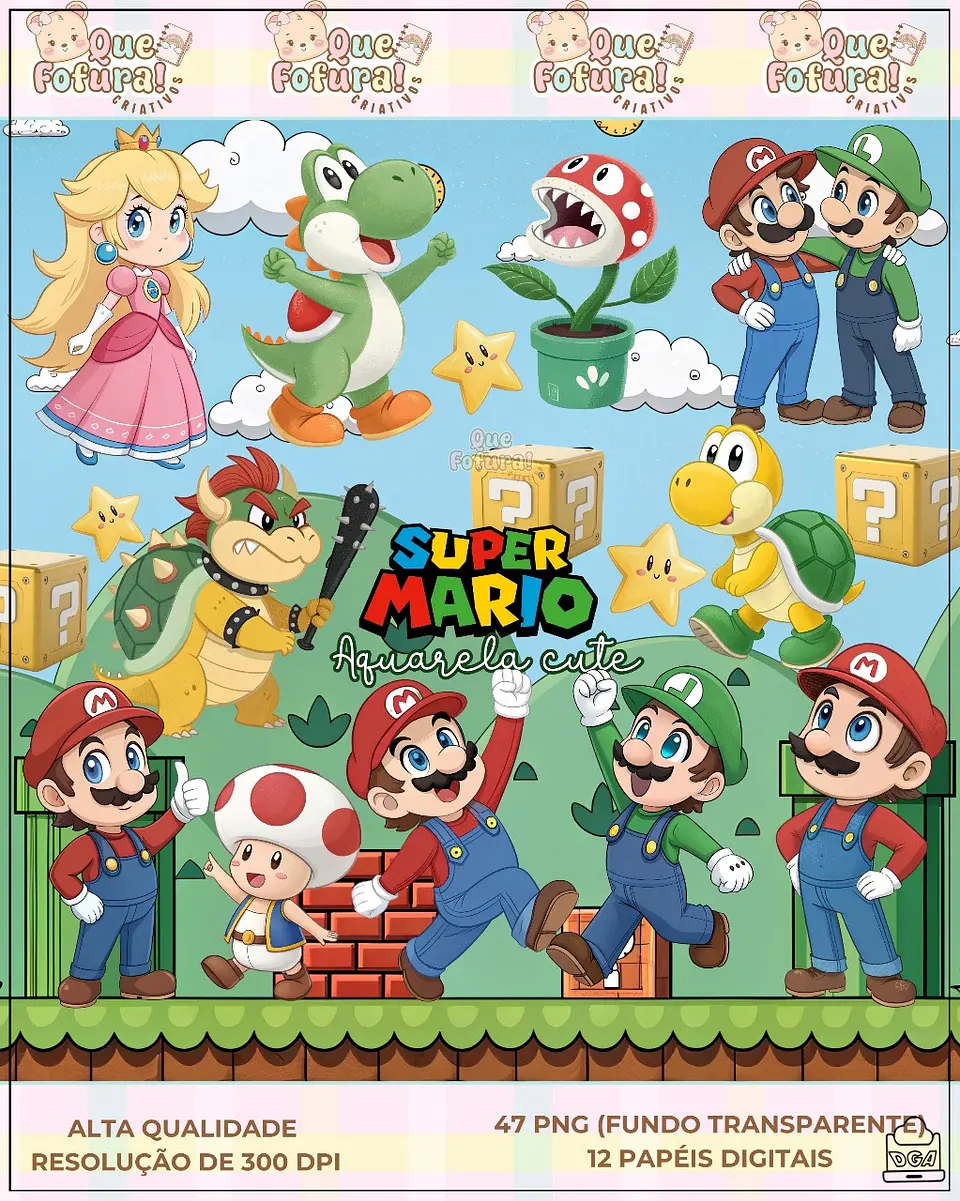 Kit Digital Super Mario Aquarela Cute 85 1