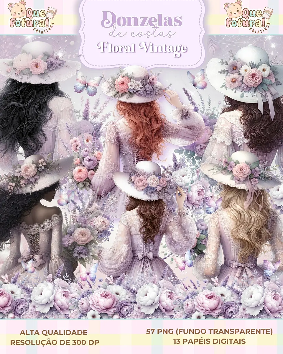 Kit Digital Donzelas de Costas Floral Vintage 28 1