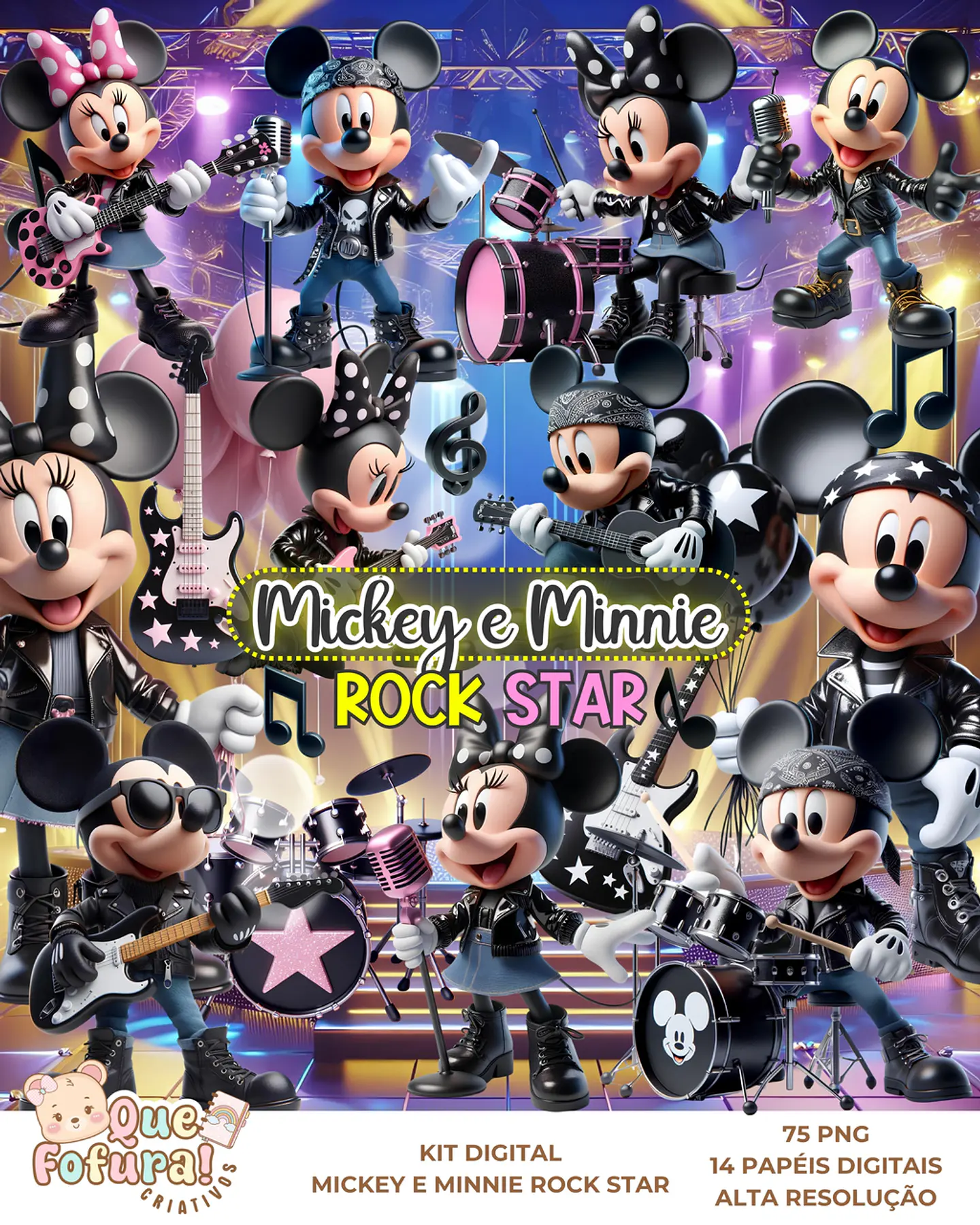 Kit Digital Mickey e Minnie Rock Star 65 1