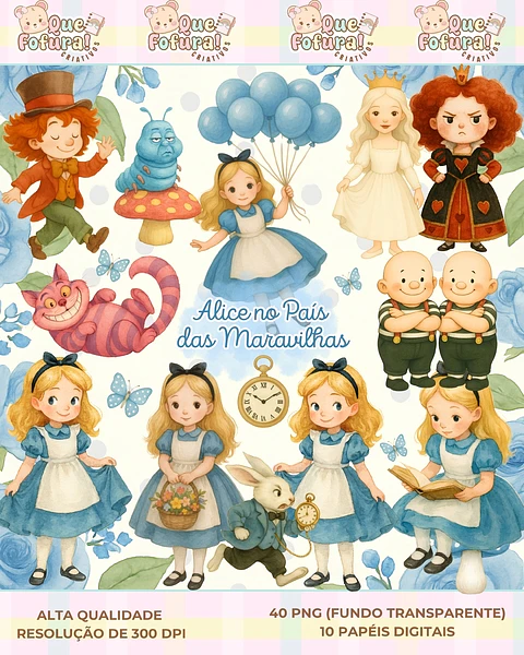Kit Digital Alice No País das Maravilhas Aquarela 7