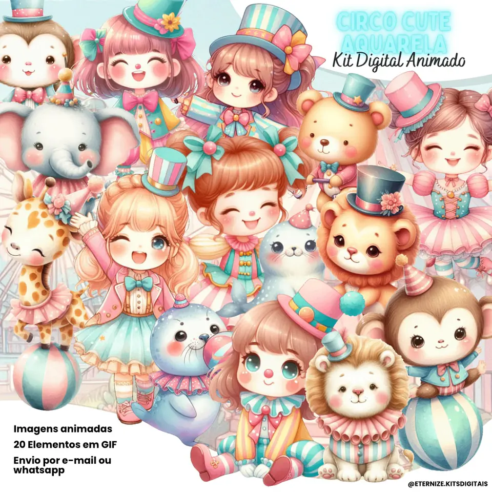 Kit Digital Animado Circo Cute Aquarela (menina) 17 1
