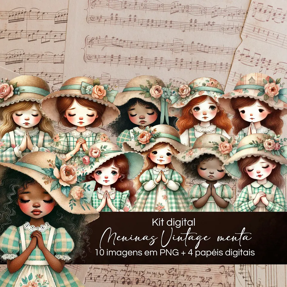 Kit Digital Bonecas Vintage Menta 3 1