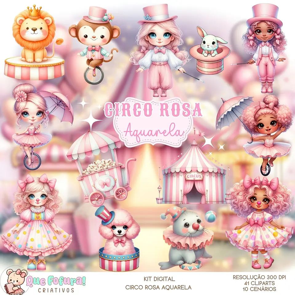 Kit Digital Circo Rosa Aquarela 25 1