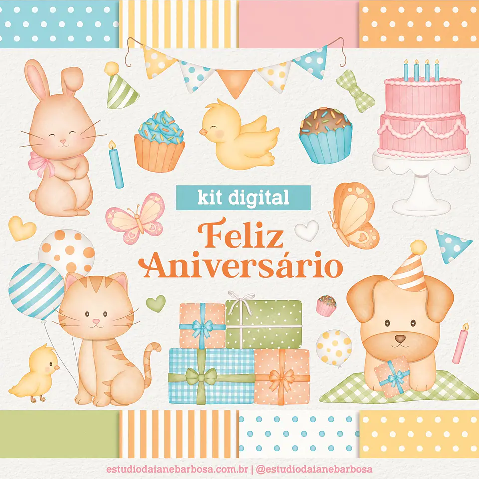 Kit Digital Feliz Aniversário Aquarela 6 1
