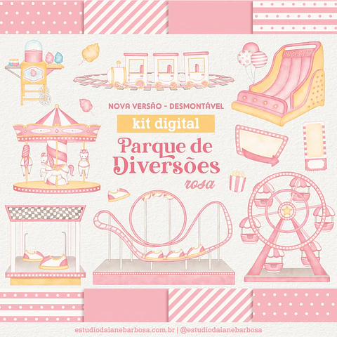 Kit Digital Parque de Diversões Rosa Aquarela 3