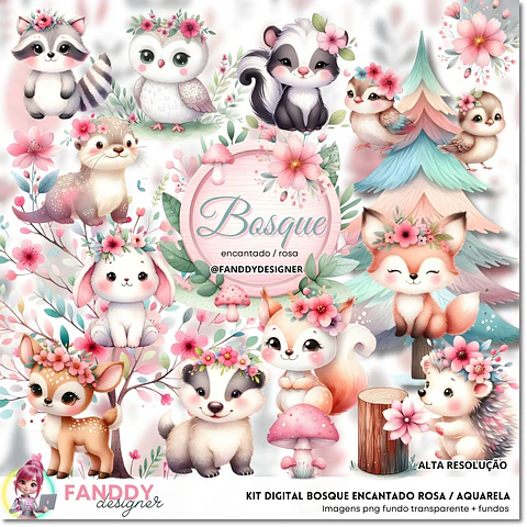 Kit Digital Bosque Encantado Rosa 55