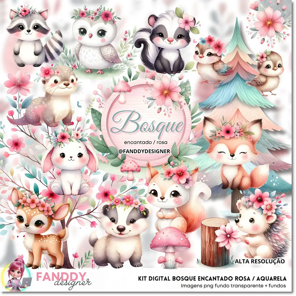Kit Digital Bosque Encantado Rosa 55 1