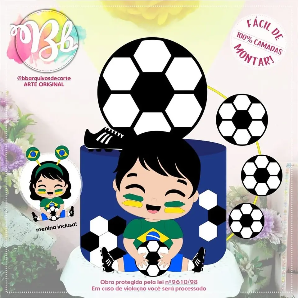 Arquivo de Corte Topo de Bolo Futebol Copa Menina Menino 88 1
